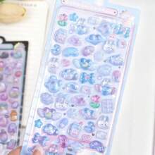 1pc/4pcs Creative Cartoon 3D Embossed Stickers - Cute Small Animals, Mobile Phone Decoration Stickers, Gem Crystal Diamond Children Decorative Stickers, 3D Embossed Cute Stickers [Randomly Assorted, Color Difference]