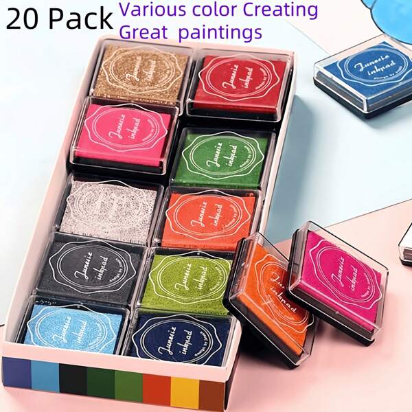 20pcs Assorted Stamp Pads - Safe And Washable For Crafts, Scrapbooking And Activities, Assorted Vibrant Colors, Art Projects | Safe Stamp Pads, Fun DIY For Kids, Back To School, School Supplies