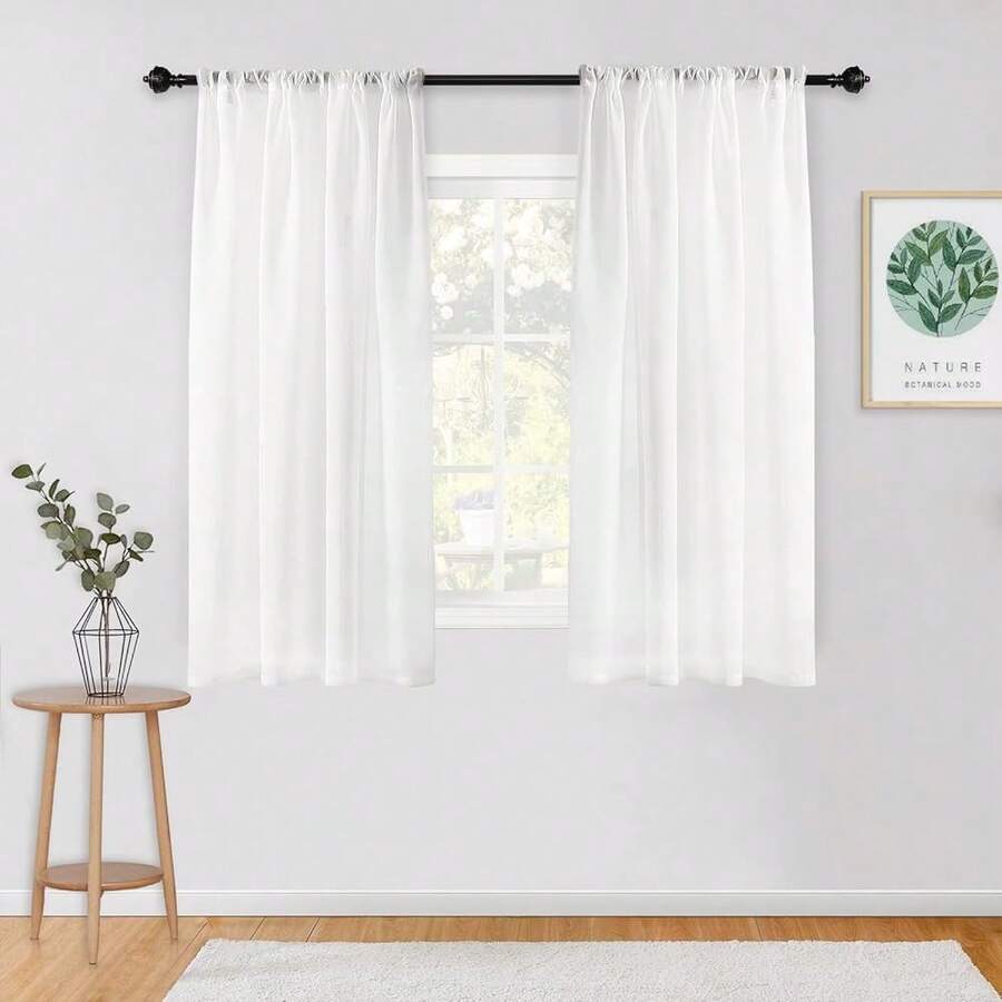 New Crushed Voile Short White Sheer Curtains For Bedroom Rod Pocket See Through Crinkle Clear Sheer Curtains(2 Panels, 51" X 63", White) - 白色 51 寬 x 63 長(2 包) - 查看 1