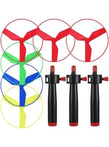 1/2/3/4/5 Sets Random Color Plastic Pull Line UFO Flying Disc Toy, Flying Saucer, Flying Disc Launcher Toy For New Year/Halloween/Thanksgiving/Christmas/Birthday Gifts, Plastic Toy, Party Small Gift, Stress Relief Toy, Decompression Toy, Indoor/Outdoor Toy