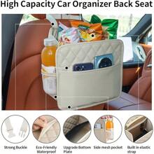 Car Seat Back Hanging Bag Car Document Holder Multi-Pocket Bottle Bag Storage Box Organizer Travel Tidy Pouch Pocket Kids Beige