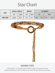 Plus Size Woven Belt, Women's Bohemian Style Woven Belt, Vintage Wax Rope Handmade Wooden Ring Hollow Woven Belt, Black, Camel, Khaki Woven Belt, Suitable For Outdoor Dresses - Multicolor - View 25