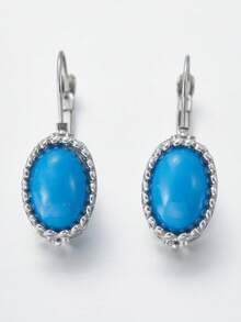 Oval Decor Stud Earrings - Multicolor - View 9