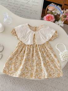 Robe à col claudine à fleurs lune et dentelle style coréen pour bébé fille, automne