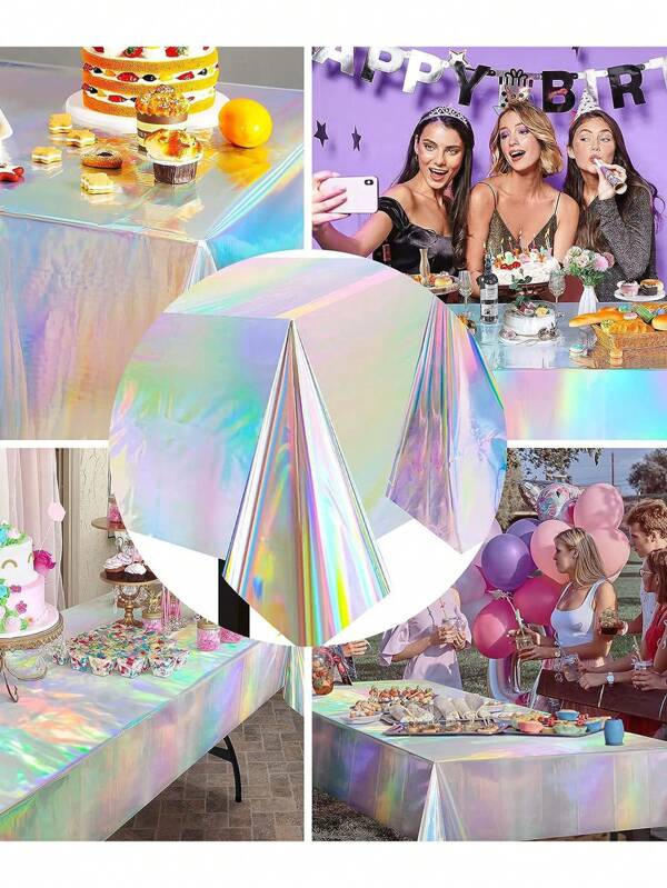 1pc/3 Pcs Rainbow Party Tablecloth Mermaid/Birthday Party Tablecloth 54'' X 108'' Rainbow Holographic Rectangle Tablecloth For Wedding Christmas Party Decoration, Party Party Decoration Supplies Birthday Tablecloth Laser Photo Prop Disposable Dazzling Tablecloths
