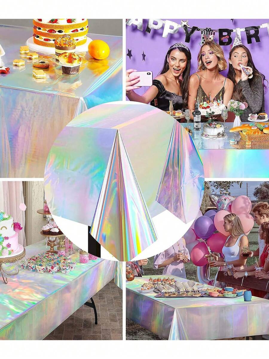 1pc/3 Pcs Rainbow Party Tablecloth Mermaid/Birthday Party Tablecloth 54'' X 108'' Rainbow Holographic Rectangle Tablecloth For Wedding Christmas Party Decoration, Party Party Decoration Supplies Birthday Tablecloth Laser Photo Prop Disposable Dazzling Tablecloths