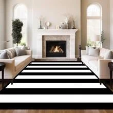 1/2 Set Modern Minimalist Black And White Striped Carpet, Living Room Carpet, Outdoor Carpet, Decorative Carpet, Hallway Carpet, Easy-To-Clean Carpet, Ideal For Bedrooms, Kitchens, And Entryways.