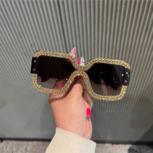 1 Pair Women's Oversized Rectangle Crystal Embellished Fashion Fashion Glasses