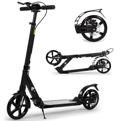 Kick Scooter For Ages 8-12, 200mm Big Wheels Scooter For Adults With Disc Brakes, Adult Scooters With Carry Strap And Double Shock Absorption, Foldable Scooters