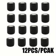 JC TATTOO-Tattoo Machine Grip Tape, Tattoo Grip Protection Bandage, Self-Adhesive Bandage, Disposable Self-Adhesive Bandage, Multiple Sizes Available (1/5/12/24pcs), Elastic Bandage Roll, Suitable For Tattoo Machine, Exercise, Body Protection, Essential For Tattoo Studio! Tattoo Accessories - Black - View 12
