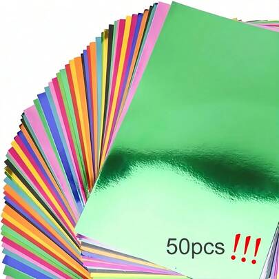 50pcs/30pcs/20pcs A5 Colored Metallic Texture Cardboard, Mixed Color Mirror-Reflective Cardboard, 150g Weight, Suitable For Making Greeting Cards, Scrapbooks, DIY Handicrafts, Origami DIY, Painting, Cutting School Supplies, Back To School