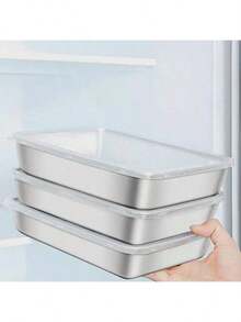 5pcs Stainless Steel Food Storage Set With Clear Lids - Large Square Containers For Meat, Fruits & Veggies - Perfect For Camping, Outdoor & Home Use, Stackable Kitchen Organizer - Ideal For Home & Outdoor Use, Camping Essentials|Stackable Containers|Durable Storage, Stainless Steel Containers - Multicolor - View 7