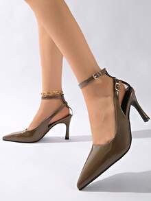 New Arrival Early Autumn Sexy Leopard Print High Heel Shoes, Women Pointed Toe Hollow-Out Stiletto Sandals - Dark Green - View 8