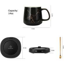 Calentador de tazas de café y juego de tazas de mármol de lujo, calentador eléctrico de tazas con apagado automático, 4 ajustes de temperatura, calentador de bebidas inteligente de 8 horas, apagado - Taza sencilla de color negro puro - Ver 9