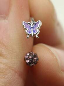 1pc Butterfly Shaped, Bat Lips Ring, Sparkling Harajuku Lip Ring, Cartilage Hoop, C-Shape, Pink & White, New Lip Piercing Jewelry, Suitable For Women's Daily Wear And Gift