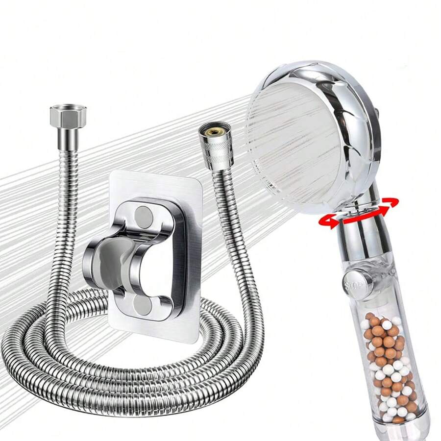 Shower Head With Water Saving Filter, High Pressure Anti-Limescale Shower Head, Bathroom Shower Head, 3-Setting Adjustable Handheld Shower Head With Water Saving, 360° Rotatable Shower Head