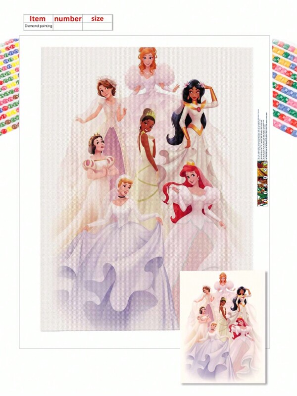 Disney Disney Embroidery Diamond Painting Kit, 5D Princess Cartoon Character Pattern Design, Mosaic Handmade Art, Suitable For Home Wall Decoration, Gift