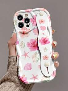 1 pieza Funda de teléfono con protección contra caídas de flores de moda con soporte, compatible con Apple y series - Multicolor - Ver 2