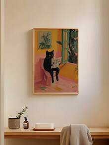 Tranh canvas hình mèo đen đọc báo trong phòng tắm - Không khung, tranh trang trí tường họa tiết động vật, phù hợp cho phòng khách, phòng ngủ, phòng tắm, văn phòng tại nhà - Phong cách nghệ thuật trang trí hiện đại, cổ điển, quà tặng tranh treo tường, quà kỷ niệm sinh nhật và tốt nghiệp. - Nhiều màu - Xem 3