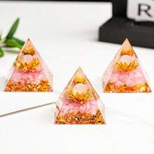 1pc Natural Crystal Rose Quartz Chip Sphere Ball Golden Lotus Resin Orgone Pyramid - Pink - View 1