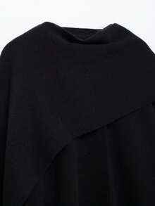 DEEKA Autumn/Winter New Arrival Casual Poncho Style Crew Neck Long Sleeve Short Knitted Cardigan Coat Black Spring - Black - View 7
