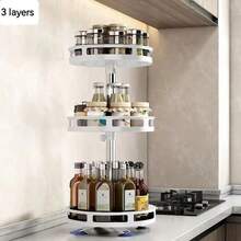 3 TIER 360° ROTATING SPICE RACK ORGANIZER METAL KITCHEN SEASONING JARS SHELF UK - Multicolor - View 1
