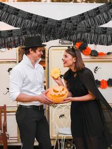 2pcs - 13ft Metal Tassel Garland - Black Tassel Garland, Black Tassel Curtain, Hanging Tassel Floral Wreath, Multipurpose Hanging Decor, Metal Tassel Wall Decor, Hanging Backdrop Table Skirt Decor, Metallic Silver Ribbon Photo Backdrop, Suitable For Decorating Floats, Solo Parties, Weddings, Fall Decor, Halloween Decor, Christmas Decor - Black - View 3