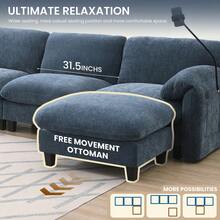 MERAX 108" Modular Sectional Sofa, U-Shape With 31.5" Extra-Wide Seat Cushion, USB And Type-C Charger, Phone Holder And 2 Side Storage Pockets, Free Movement Ottoman, Striped Chenille,Blue Gray - 108"Sofa-Blue Gray - 查看 8