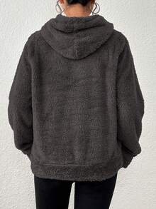 Women's Long Sleeve Tedy Coat With Front Bousa And Thick Hood Imported - 灰色 - 查看 4