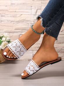 Women's Round Toe Casual Flat Slippers, Summer Open Toe Sandals