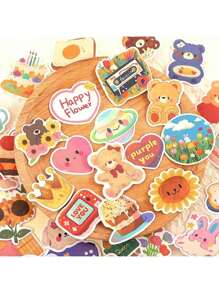 108pcs Original Kawaii Korean Watercolor Bear Sticker Set, For Decorating Notebooks, Diaries And More Back To School