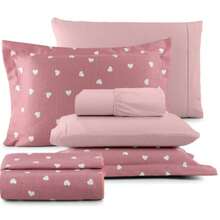 100% Cotton Queen And Double Bedspread + Sheet 6 Pieces - PINK HEARTS WHITE - View 1