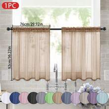 1pc Solid Color Sheer Curtain, Transparent Half Window Curtain, Filtering Sunshade Curtain With Rod Pocket, Suitable For Kitchen, Bathroom, Cafe Decoration, 100% Polyester Fabric Lightweight Transparent Voile, Suitable For Daily And Home Scenes - Multicolor - View 31