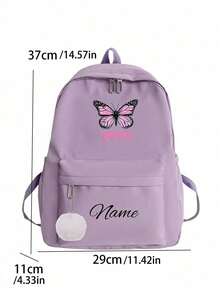 Customizable Name Or Holiday Greeting Fitness Backpack For Back To School Season. New Arrival, Casual And Versatile, Cute Butterfly Print, Nylon Zipper Material. You Can Customize Name, Letter, Lucky Number, Etc. Can Be Given As A Birthday Gift To A Friend's Daughter, Also As A Commemorative Bag, Gift, Anniversary Present. - Pink Butterfly + White Fur Ball Pendant - View 8