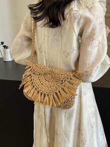 Bolso cruzado de macramé hecho a mano con borlas para mujer, bolso vintage, bolso de viaje, bolso para teléfono, bolso femenino, bolso de hombro, bolsos de paja para el verano hechos a mano con borlas, bolsos de playa 2025 de rafia y ratán trenzado, bolsos de hombro cruzados de vacaciones, embragues