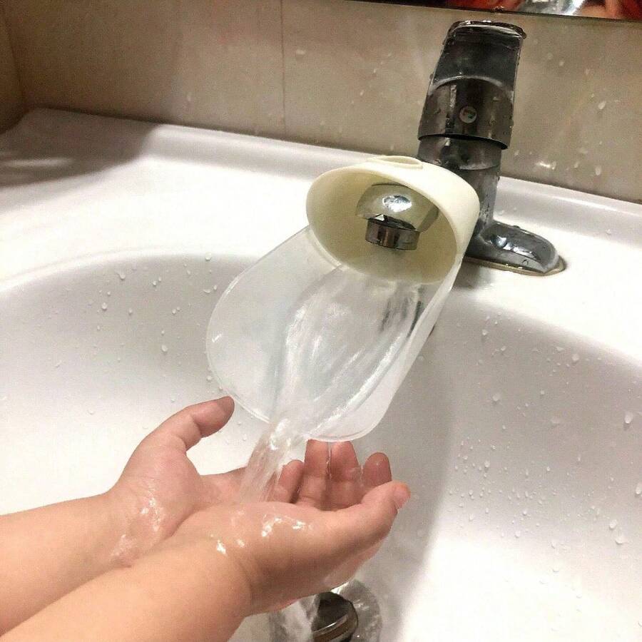 1pc [Baby Hand Washing Helper] Cartoon Faucet Extender For Kids, Sink Tap Extender For Hand-Washing - White - View 1