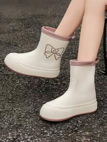 儿童雨鞋女成人韩版防滑可爱甜美蝴蝶结学生防水保暖内衬靴女外穿水鞋