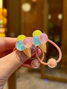 2个/套青少年发圈，可爱独角兽、冰淇淋、彩虹、云朵、蘑菇图案发绳，适合小女孩 - 彩色 - 查看 8