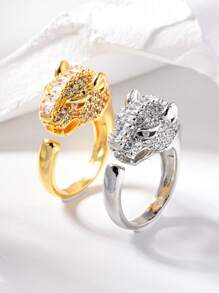 1Pc European And American Leopard Head Unique Design Open End Ring,Zirconia Decoration Cuff Accessory,Suitable For Both Men And Women,Suitable For Daily,Party,Valentine's Day Gift,Birthday Gift.