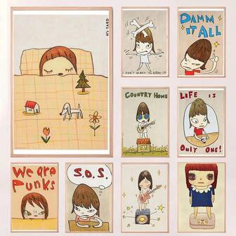 1 Stück / 3 Stücke Wandkunstposter mit/ohne Rahmen, modern, süß, kawaii, Poster-Druck, Vintage Wandkunst Leinwandmalerei, Schlafzimmer, Lernzimmer, Dekoration für Zuhause