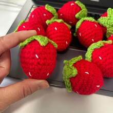 3/5/10/20/30pcs Handmade Crochet Red Strawberry Ornaments | Red And Green Knitted Wool Pendants, Suitable For Keychains, Phone Accessories And DIY Crafts - Perfect Birthday Gift Decor, Bag Charms, Playful Design, Fabric Texture, Crochet Accessories, Great For Thanksgiving - Red - View 5