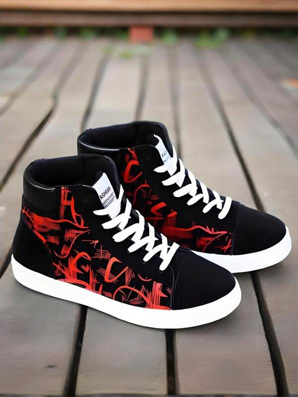 1 Pair Women's High-Top Canvas Shoes, Korean Style Student Sneakers, Casual Shoes For Teenagers, Winter