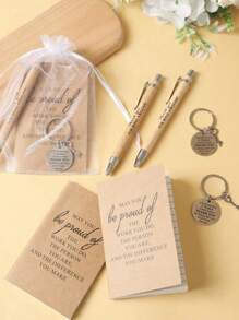 4 Stück/Set Teamgeschenk, Mitarbeitergeschenk, Stift, Mini-Notizbuch, inspirierender Schlüsselanhänger, Schlüsselring-Set, geeignet für Arbeiter, Freiwillige, Krankenschwestern, Lehrer, Kollegen, Teambuilding, Schulanfangszeit