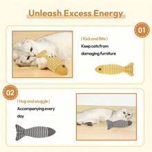1 pieza Juguete de peluche con forma de gato y pez, juguete interactivo de cuerda suave para entrenamiento, suministros para mascotas
