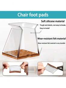 4/8 件矩形椅腿地板保护垫，隔音硅胶椅腿盖，防刮棕色毛毡家具垫（适用于硬木地板），椅腿家具滑块，适用于厨房、客厅、卧室、咖啡厅
