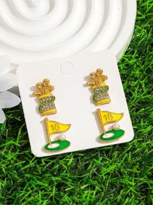 Set de 12 pares de pendientes de mujer con diseño de bolas deportivas con rhinestones, que incluyen baloncesto, aro de baloncesto, fútbol, pelota de golf, adecuados para usar en eventos deportivos diarios