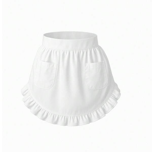 1pc Adjustable White Half Apron - Vintage Ruffle Short Apron With Pockets, Suitable For Kitchen, Restaurant, Cafe, Bistro