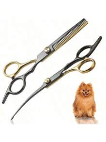 1 pièce Ciseaux de coupe de poils de toilettage pour animaux de compagnie avec pointe arrondie, plus doux pour les animaux. Comprend également un peigne pour animaux de compagnie pour un meilleur amincissement des poils