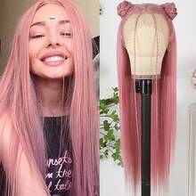 13X4 Free Part Hot Pink Lace Front Wigs Wear And Go Glueless Wig Pre Plucked Hairline Soft Long Straight Hair Wig Magenta Pink Wigs Ready To Wear Wigs Heat Resistant Synthetic Lace Front Wigs For Women For Daily Christmas Party Cosplay Use - Dark Pink - 查看 2