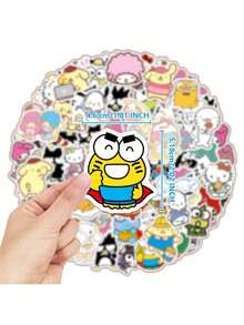 120 件 Sanrio 官方*贴纸可爱图像高品质防水 Hello Kitty My Melody Kuromi Cinnamoroll Pochacco 和其他角色系列 PVC 贴纸办公室标记标签行李电脑手机马克杯桌面 DIY 自粘贴纸生日圣诞节礼物送给家人的最佳礼物